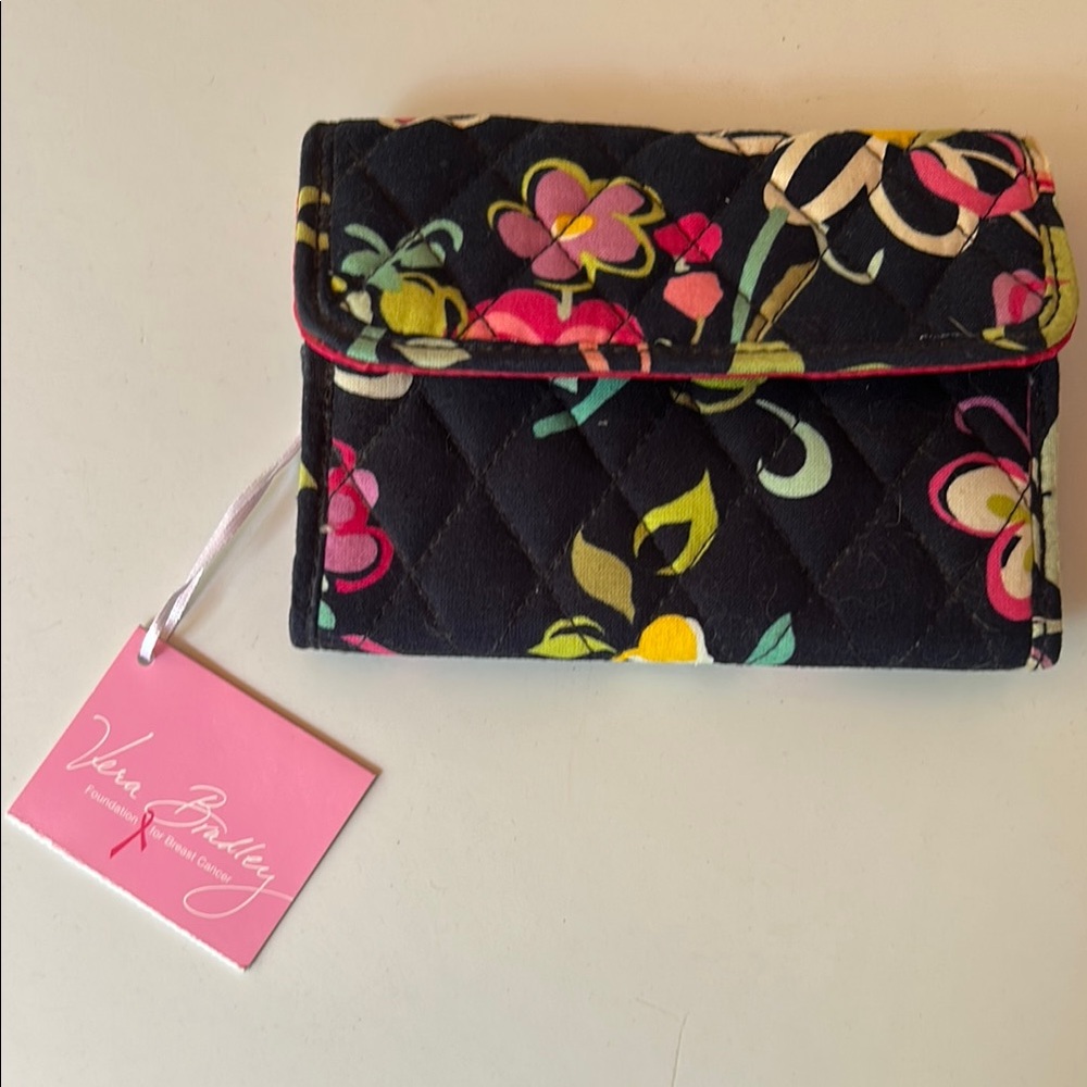 Vera Bradley Foundation for Breast Cancer Floral Euro Wallet with Ribbons